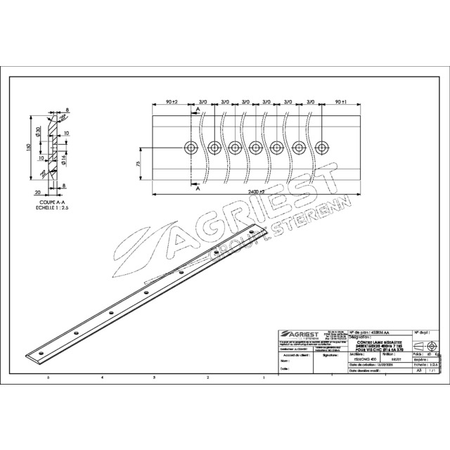 Contre Lame 150X20 LG 2400 400HB 7 TRS Inverse pour VIS CHC Ø15 EA 370 référence fournisseur 455836